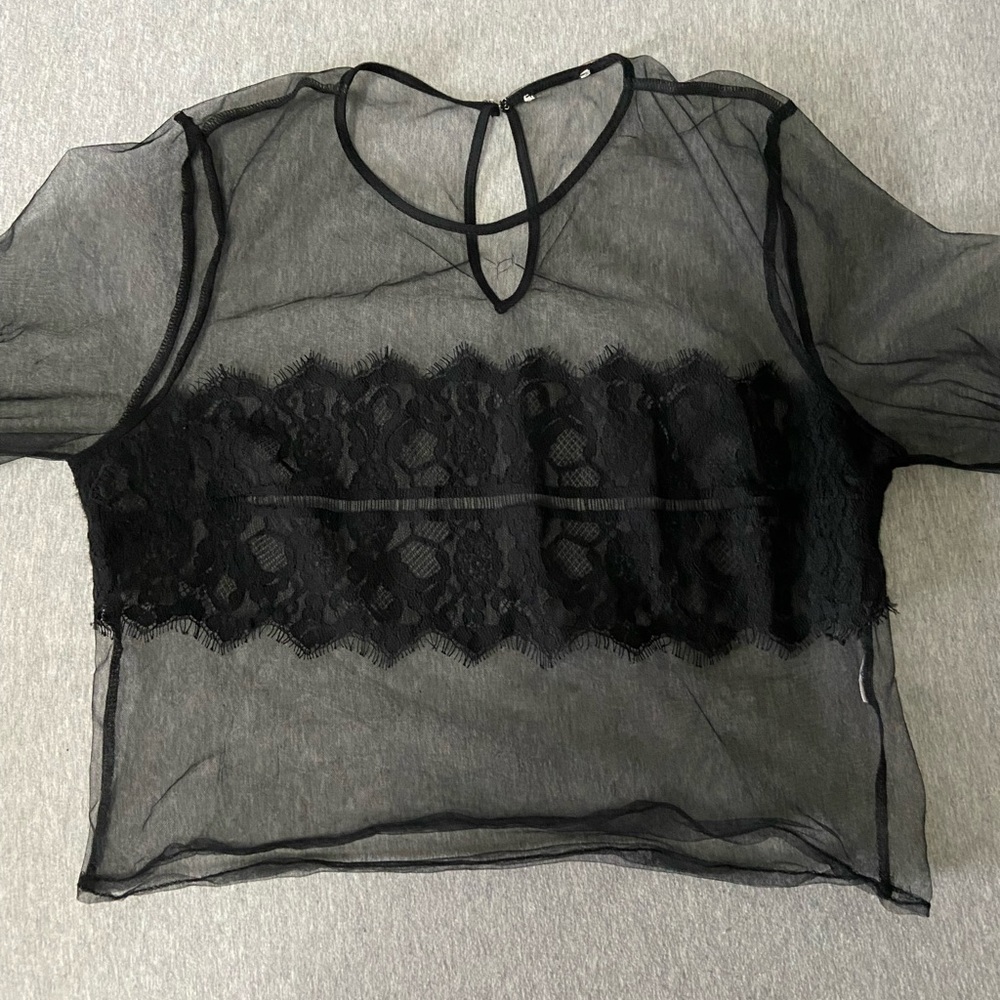 See through black lacy top